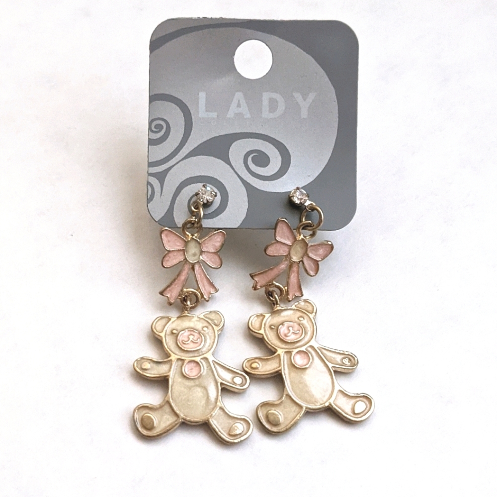Vintage Teddy bear enamel earrings